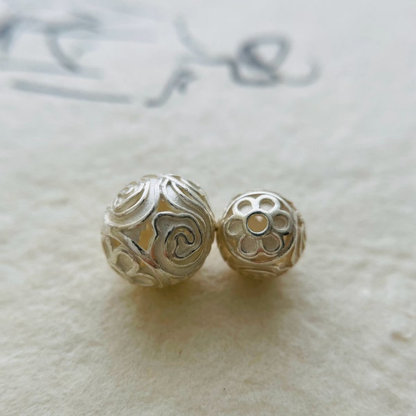 1 Pcs Solid Sterling Silver Swirl Flower Bead /  10mm / 12mm  / Hole 2mm
