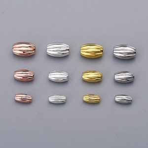 Qty 10 of solid 925 sterling silver corrugated olive spacer beads / 3mm / 4mm / 5mm / 6mm