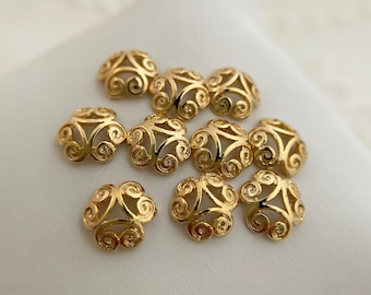 10 pièces de bouchon de perles remplies d’or 18K 6mm / 8mm / 10mm