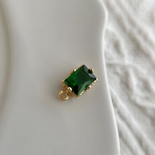 1pcs gold cubic zirconia emerald  charm / 10x5mm