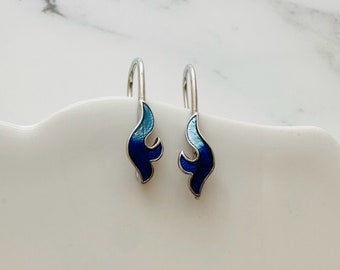 Sterling Silver Enamel Leaf Earwires Findings / 18x4mm / 1 pair / Loop 1mm