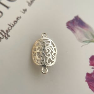 Solid Sterling Silver Curved Filigree Link Connector / 19x10mm