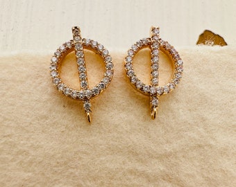 Circle Post Earrings With Loop / Sterling Silver Pin / 15x10mm / 1 Pair