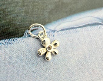 TINY 6mm, Sterling Silver Flower Charm, 1 piece