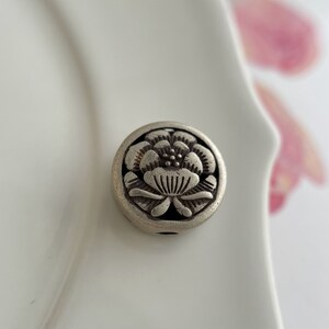 Solid Sterling Silver Lotus Round Bead /  14 mm / tall 5mm / hole 2mm