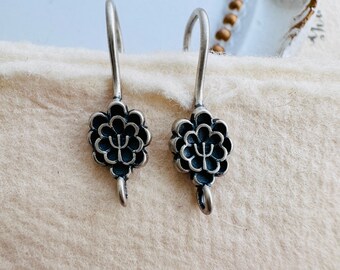 solid sterling silver floral earwires findings / 20x6mm / 1 pair