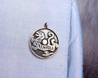 Sterling Silver Tiger Charm  , 12mm, 1 piece