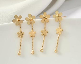 4 pieces, studs earrings findings , 35x9mm,  gold plated