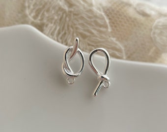 1 pair solid sterling silver asymmetrical knot stud earring / post earrings findings / studs earring supplies / 10 x 5mm