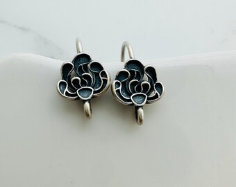 sterling silver flower earwires / earrings findings / 25x7mm