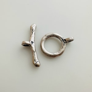 1 set,  solid sterling silver hammered toggle clasp (ring 10mm , bar 19mm )