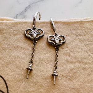 Solid Sterling Silver Earwires , Earrings Findings / 40x10mm
