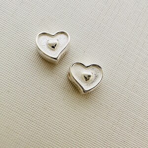 2 Pcs, Solid Sterling Silver Heart Beads / 5x5mm / Hole 1mm