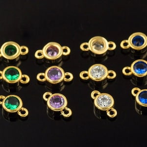 gold filled tiny cz dot round connector charm  (7x4mm)