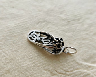 1Pcs Solid Sterling Silver Flip Flop Charm / 19x8mm