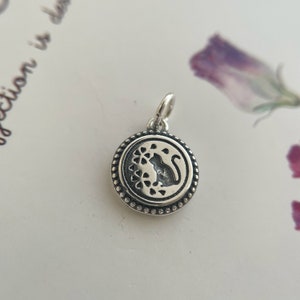 Solid Sterling Silver Cat Disc Charm / 11mm