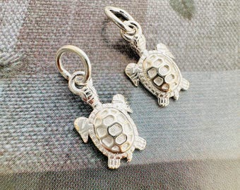 2 pieces, Sterling Silver Turtle Charms, 10x7mm