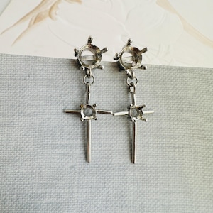 6x6mm Settings, 4 pieces, Sterling Silver Needles, Earring Findings