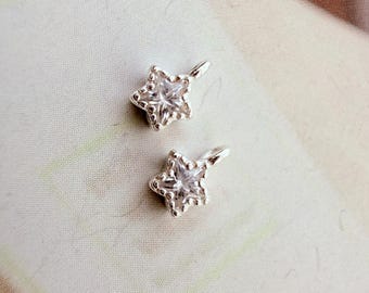 TINY, 3mm, Sterling Silver Star Charm , 2 pieces