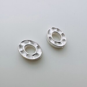 2pcs, Solid Sterling Silver Oval Beads / 9x7mm / Hole 1mm