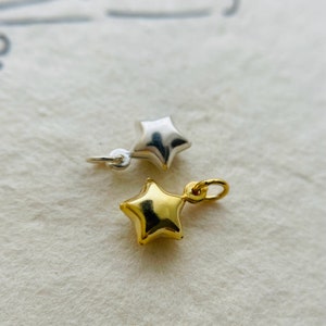 1Pcs Solid Sterling Silver Hollow Star Charm / 8mm