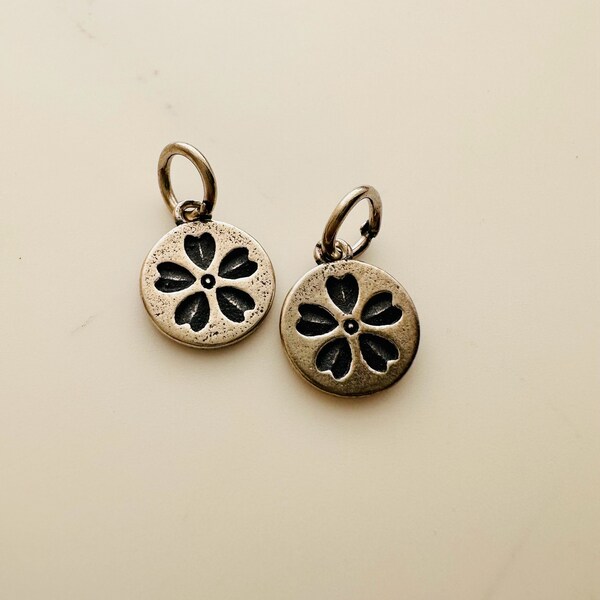 2 Pcs , Sterling Silver Flower Charms , 10x10mm