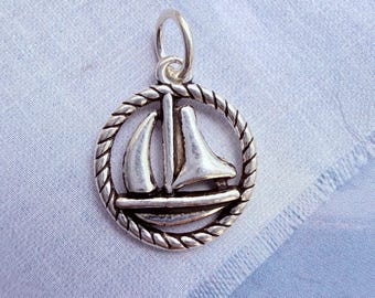 Sterling Silver Boat Charm  , 13mm, 1 piece