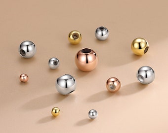 Qty 10 of solid 925 sterling silver round rubber stopper beads / Silicone beads  / 3mm / 4mm / 5mm / 6mm