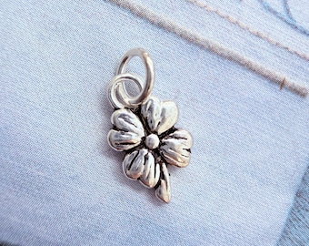 Tiny, 9mm, Sterling Silver Flower Charm , 1 piece