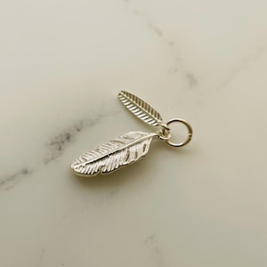 Solid Sterling Silver Feather Charm / 16x5mm