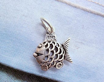 Sterling Silver Fish Charm  , 10mm, 1 piece