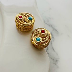 2pc gold plated turquoise Coin beads  (11mm/tall 5mm/hole 2mm)