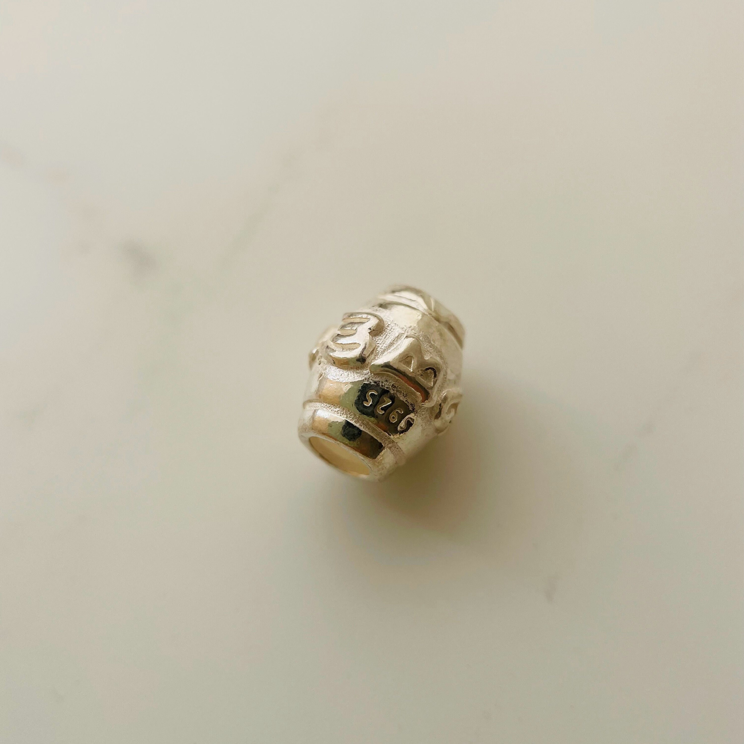 Solid Sterling Silver Barrel Bead / 11x9mm / Hole 3mm