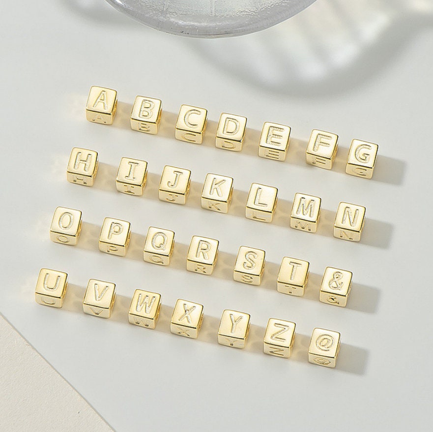 Double Sided Gold Initial Letter Beads, 9x9mm Alphabet Beads, Alphabet  Blocks Micro Pave Cursive Letter Charm for Bracelet Necklace Supply03 