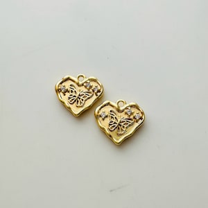 2 or 10Ps, Gold Plated Butterfly Heart Charms / 12x14mm