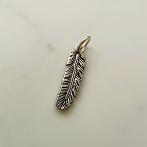 Solid Sterling Silver Feather Charm / 21x5mm