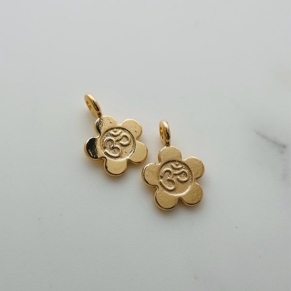 2 Pcs , Gold Plated Brass OM Charms  (16x10mm)