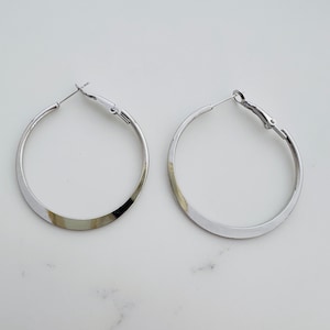 10pcs(5 pairs), Blank Circle Huggies Earrings / 40mm / Silver Plated