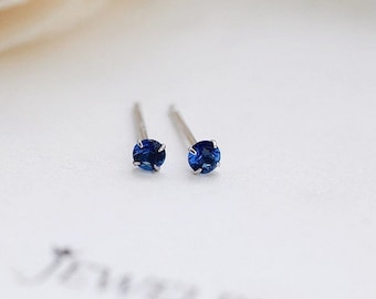 sterling silver blue saphhire studs, 3mm delicate minimal earring, simple, everyday,git for her