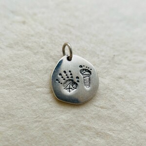 1Pcs Sterling Silver Hand and Footprint Charm / 12x12mm