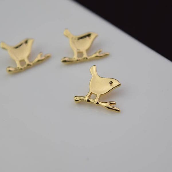 5 of gold filled bird on branch charm pendant 9x9mm