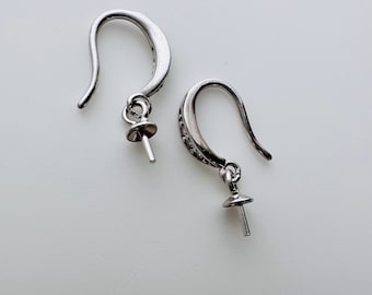 Sterling Silver Earwires Findings / 16mm / 1 pair / Bead cap 3mm