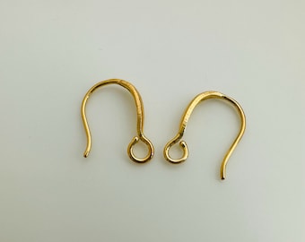 Sterling Silver Gold Earwires Findings / 13mm / 1 pair