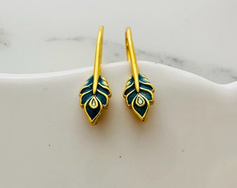 Sterling Silver Gold Feather Earwires Findings / 18mm / 1 pair / Loop 1mm