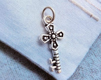 Sterling Silver Key Charm  , 15mm, 1 piece
