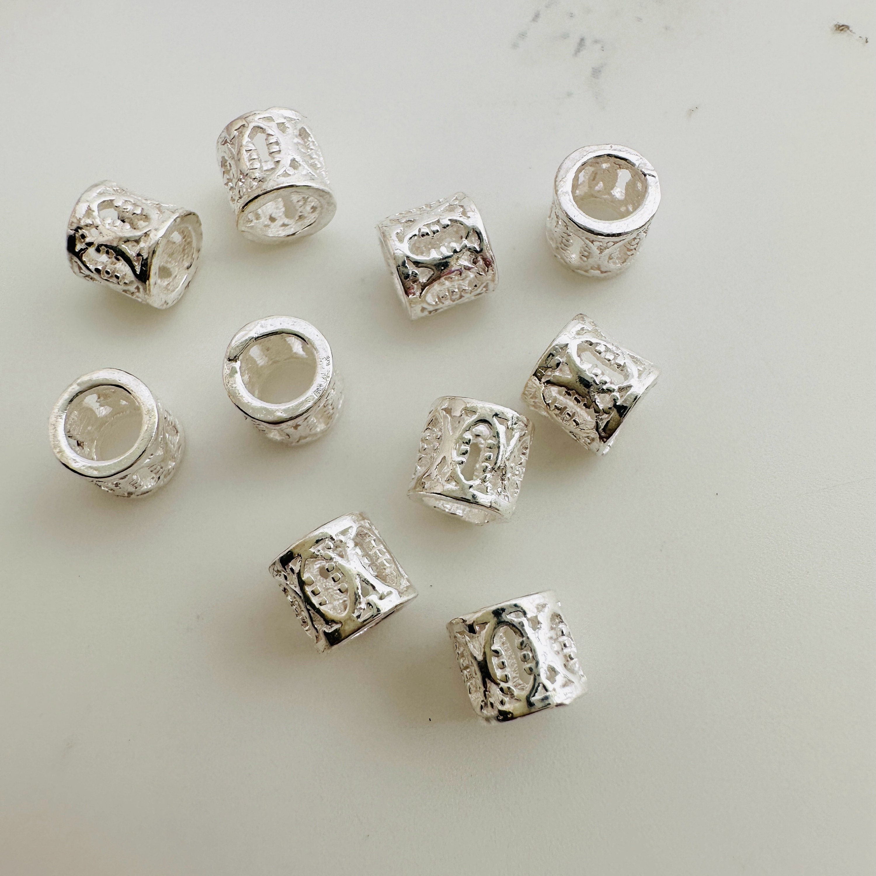 10個、ソリッドスターリングシルバー中空チューブビーズ、5 x 5 mm、穴