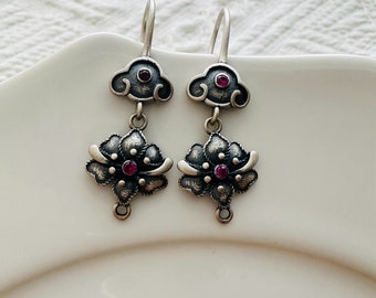 solid sterling silver flower earwires findings, 31x11mm