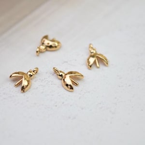 10 of glue on ladybug peg bail pin caps for half drilled pearls or beads / gold plated