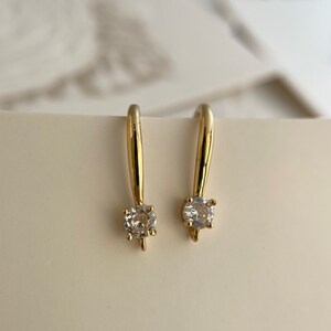 1 pair gold over sterling silver cubic zirconia hook earring with loop / 19mm