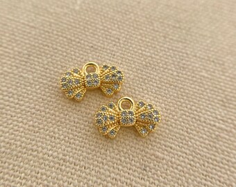 2pcs cubic zirconia bow charm (6x11mm)